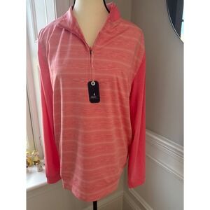 Johnnie-O Bert 1/4 Zip Pullover Pink Taffy Stripe Golf Performance S